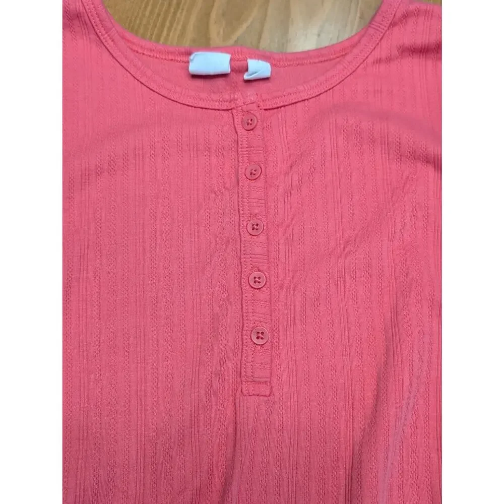 Gap Kids Long Sleeve Pointelle Henley, Bright Pink, Girl's XXL 14/15, LN